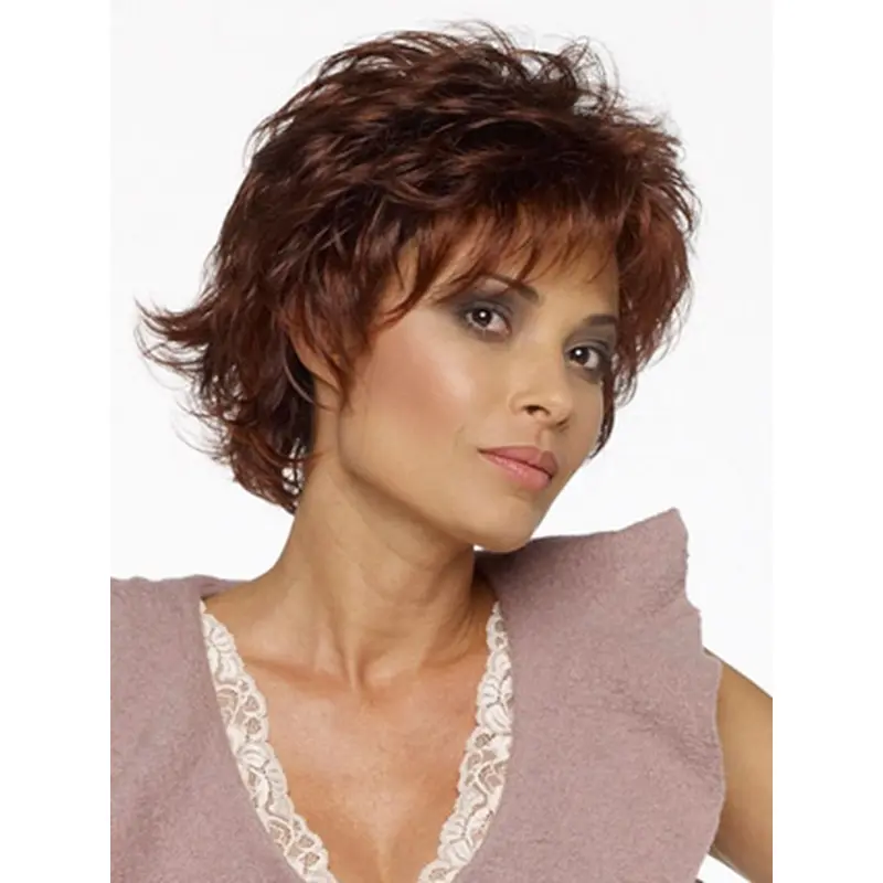Ideal Auburn Layered Wavy Short Wigs