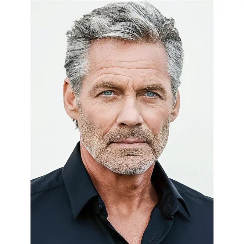 Lace Front Wigs Mens Synthetic Straight Grey Cropped Wigs