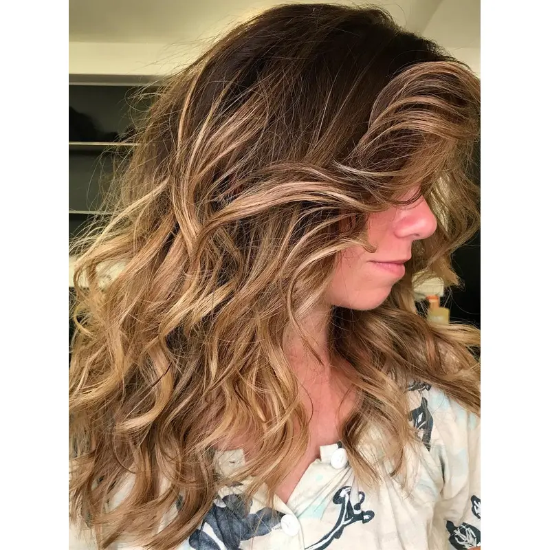 Long Human Hair Wigs Wavy Lace Front Layered Wigs