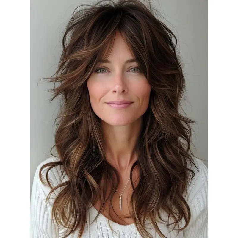 Long Human Hair Wigs Wavy Monofilament Layered Wigs