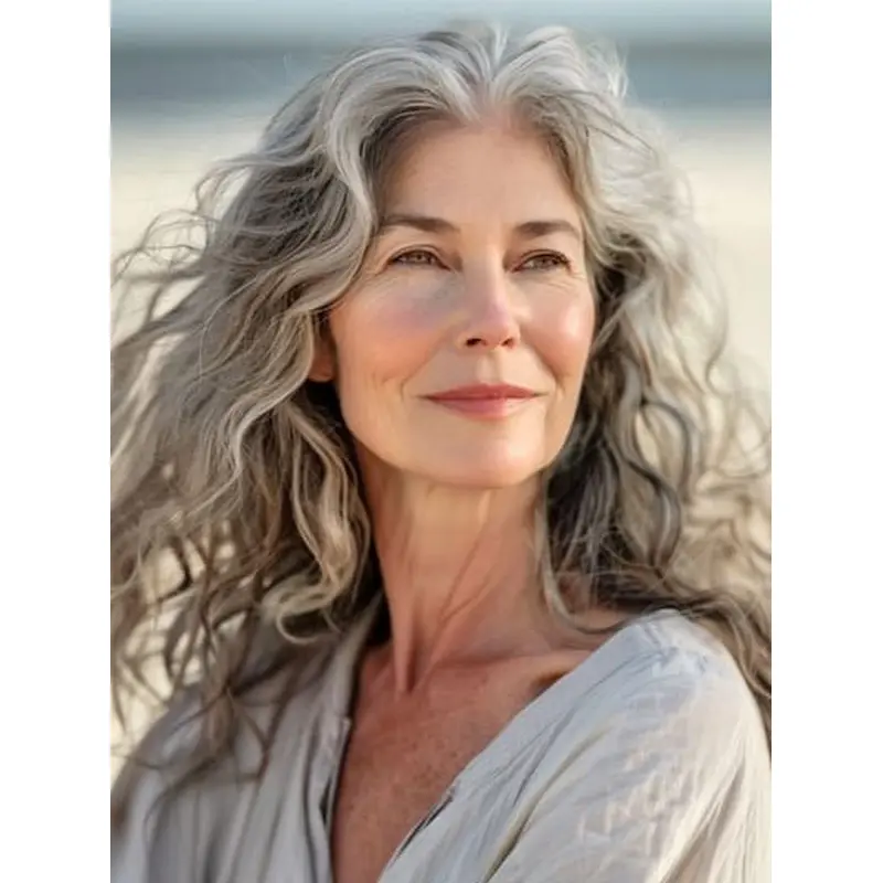 Long White Grey Wig 16" Without Bangs Curly Synthetic Wigs