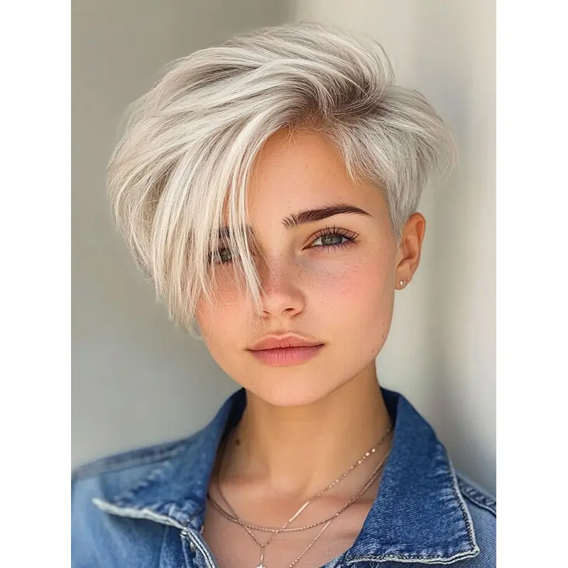 Short White Wig 6" Boycuts Synthetic Lace Front Straight Wigs