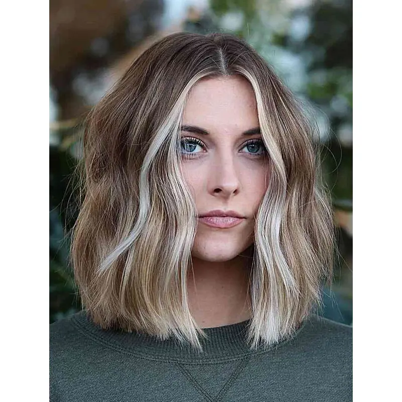 Wigs Medium Length Lace Front Wavy Wigs Without Bangs Synthetic Wigs