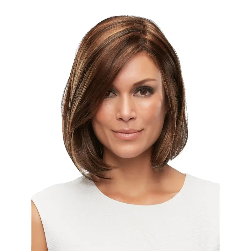 Chin Length Straight Without Bangs 100% Hand-Tied Real Looking Synthetic Wigs