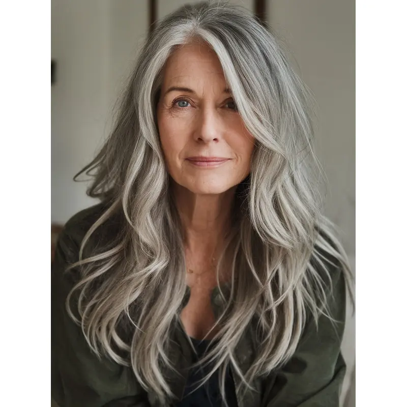 Grey Hair Wig For Male Layered Monofilament Remy Human Hair Wavy Wigs