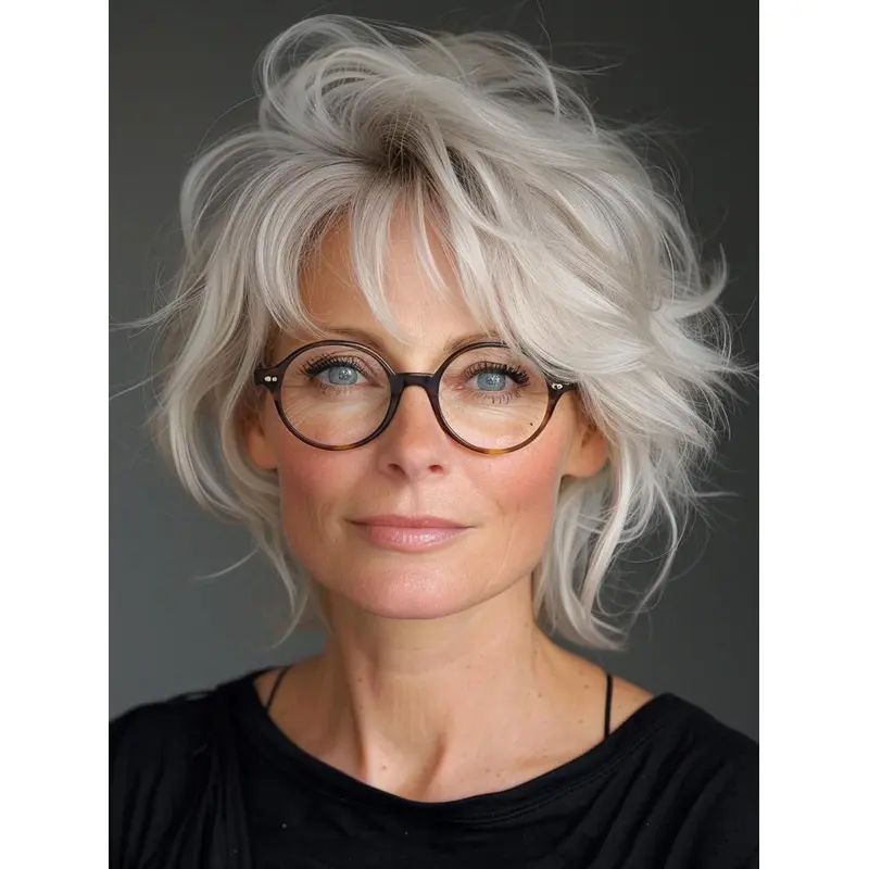 Grey White Wigs Bobs 10" Curly Remy Human Hair Wigs