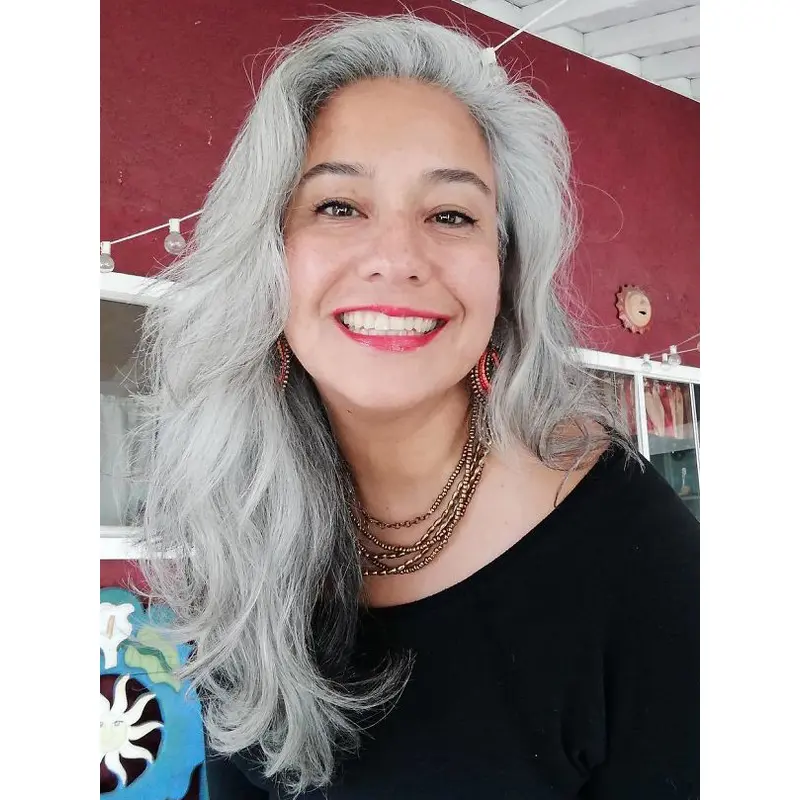 Long White Grey Wig 16" Without Bangs Wavy Synthetic Wigs