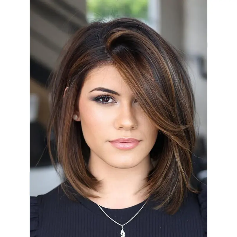 Medium Straight Wig Monofilament Without Bangs Synthetic Shoulder Length 12" Wigs