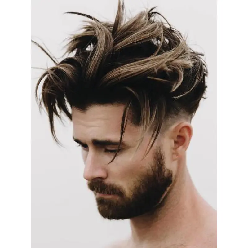 Men Wigs Layered Cropped Ombre/2 Tone Monofilament Wig