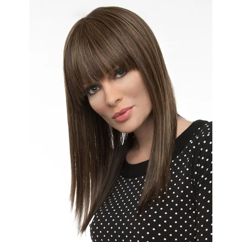Perfect Long Straight Brown Elegant With Bangs Wigs