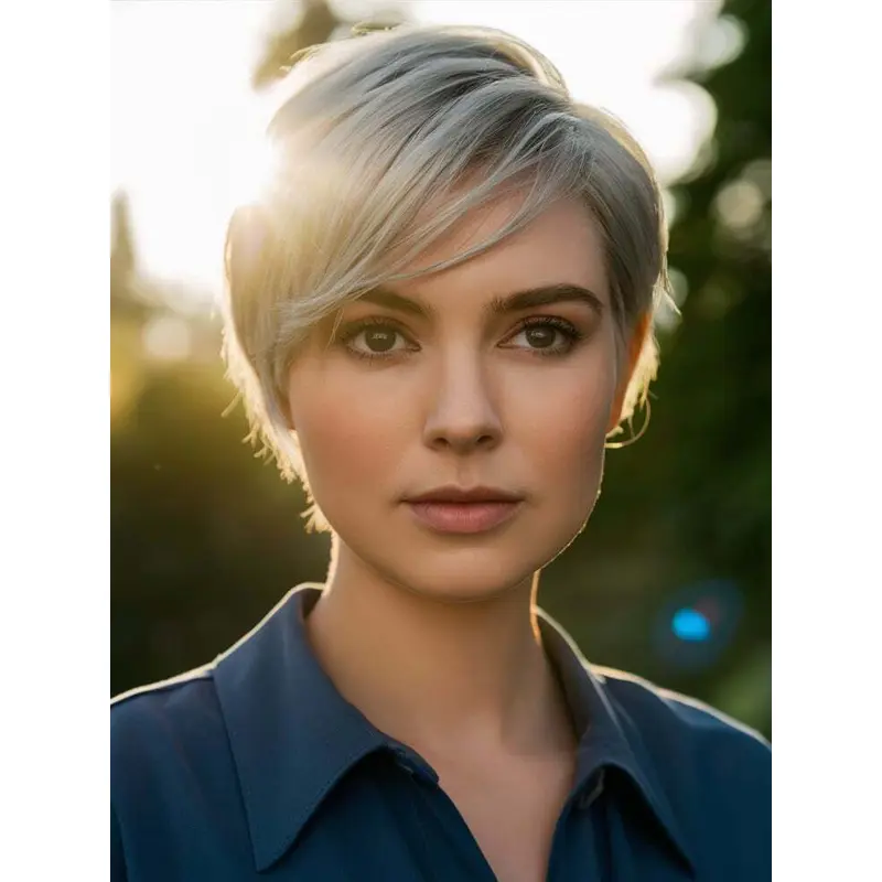 Short Hair Grey Wigs Lace Front Straight With Bangs 6" Wigs