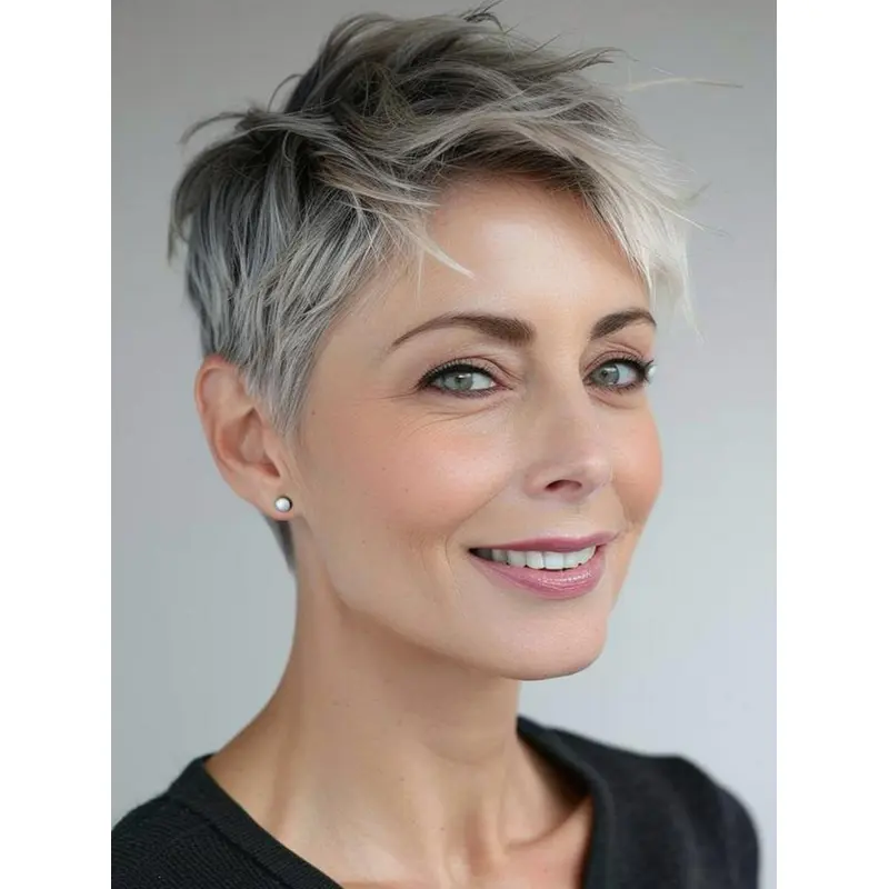 Silver Grey Human Hair Wigs Short Monofilament 4" Straight Wigs