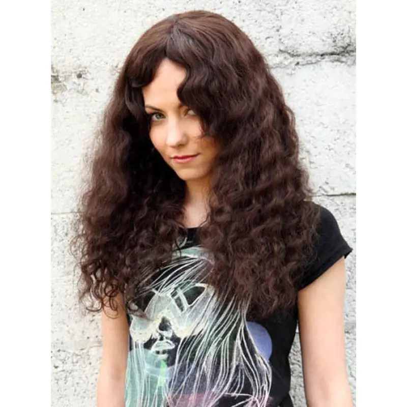 Soft Auburn Curly Long Human Hair Wigs
