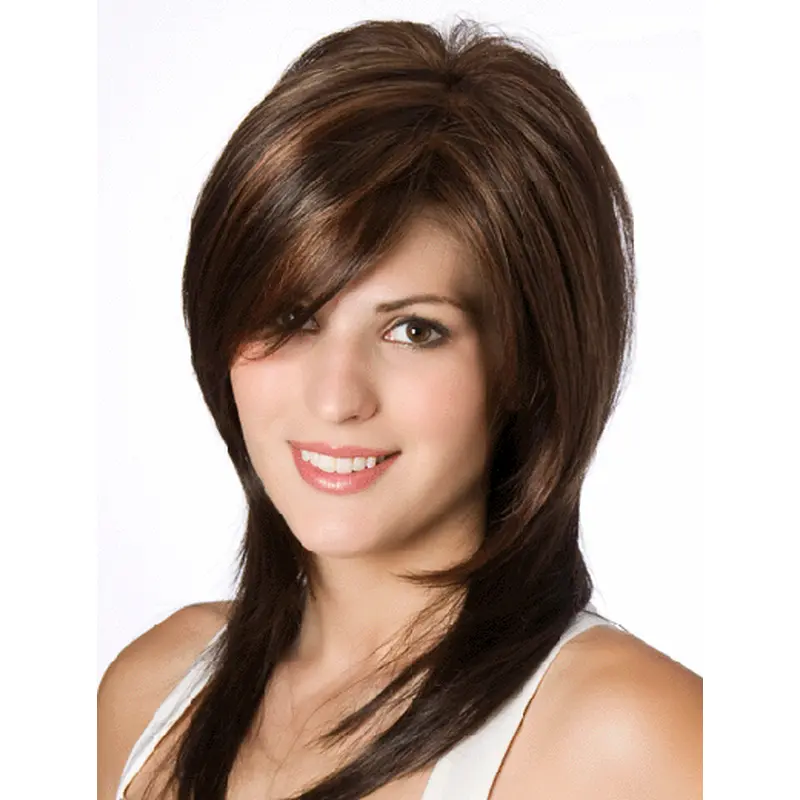 Straight 14" Brown Layered Wig Human Hair