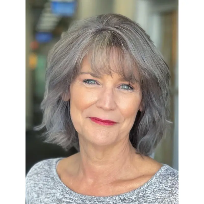 Wig Grey Hair Straight With Bangs 12" Lace Front Shoulder Length Synthetic Wigs