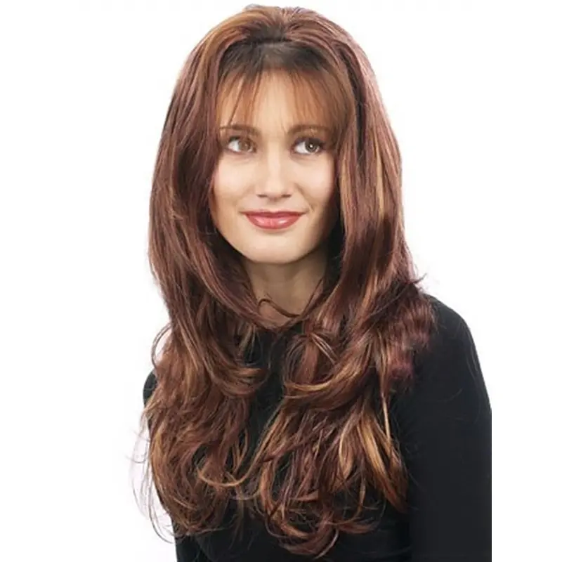 Comfortable Auburn Wavy Long Human Hair Wigs & Half Wigs