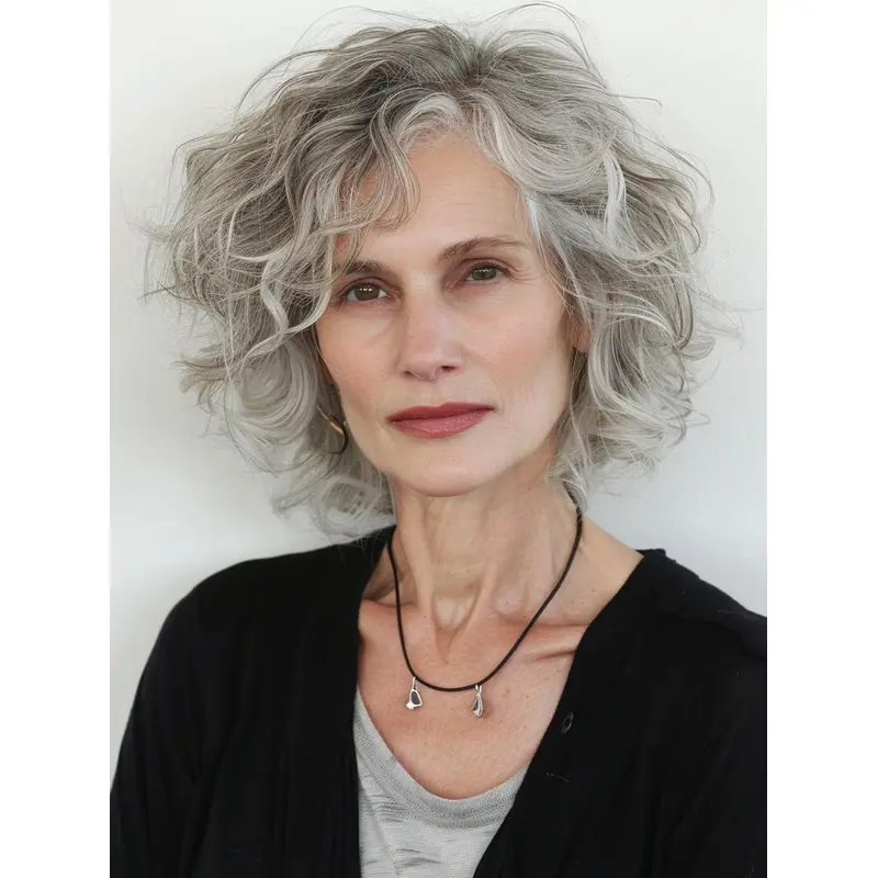 Grey Bob Lace Front Wig 10" Curly Chin Length Remy Human Hair Wigs