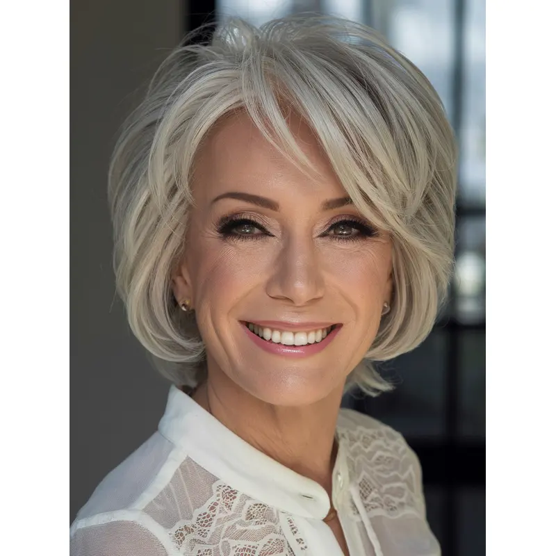 Grey Wig Bob Synthetic Lace Front Straight 10" Chin Length Wigs