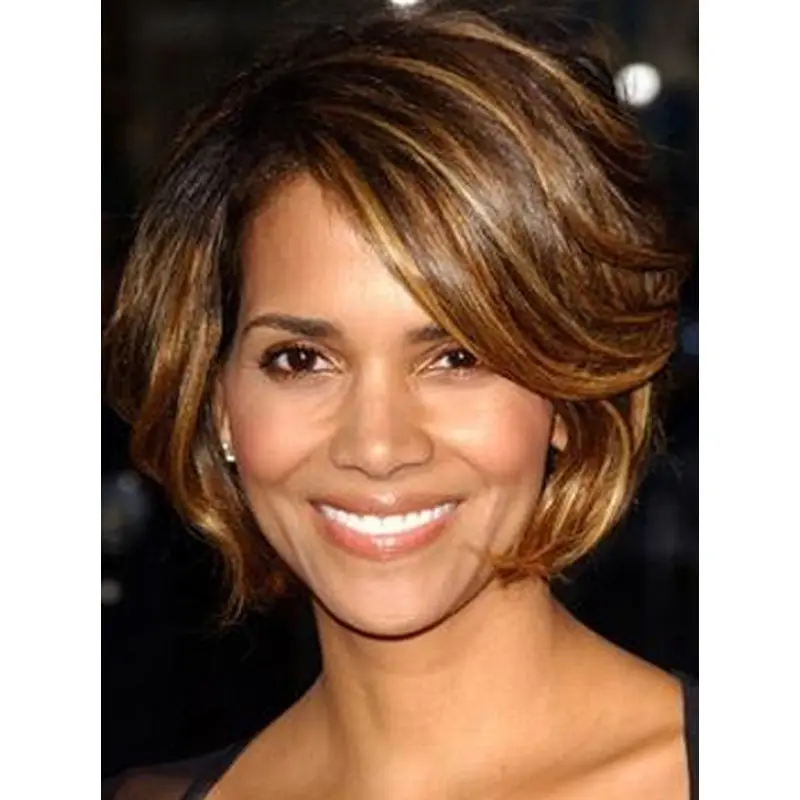 Halle Berry Fun and Feminine Short Layered Wavy Lace Human Hair wig