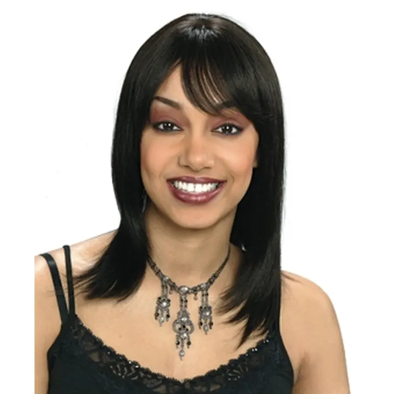 Preferential Black Straight Shoulder Length African American Wigs