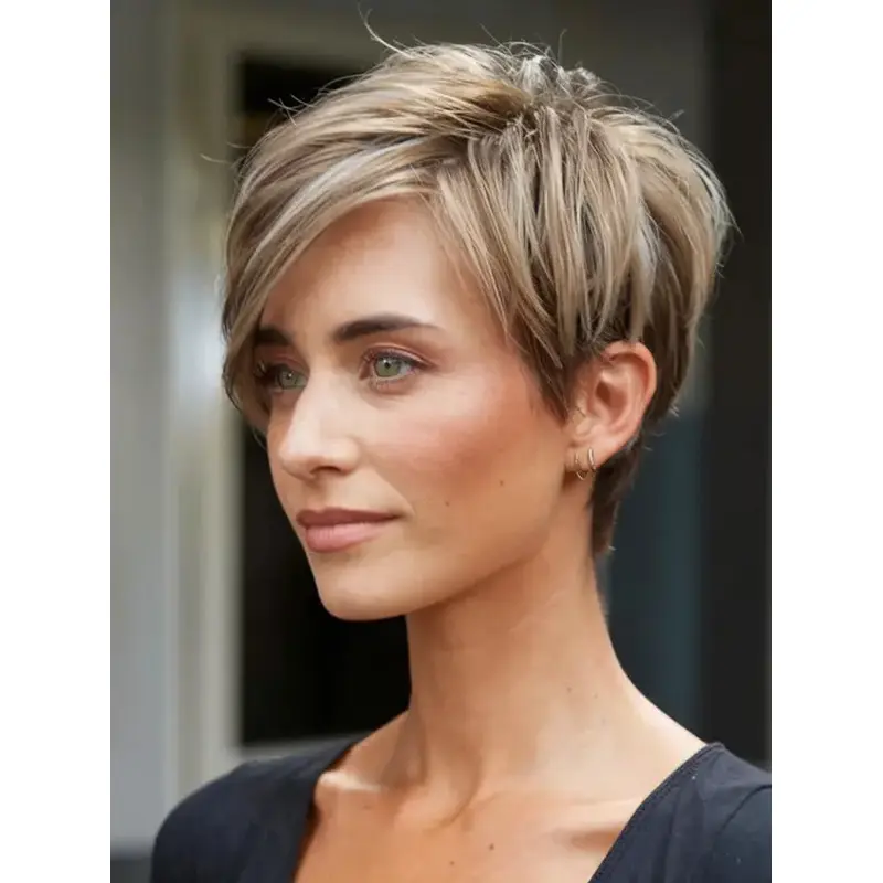 Short Human Hair Wig Monofilament Boycuts Ombre/2 Tone 6" Straight Wigs