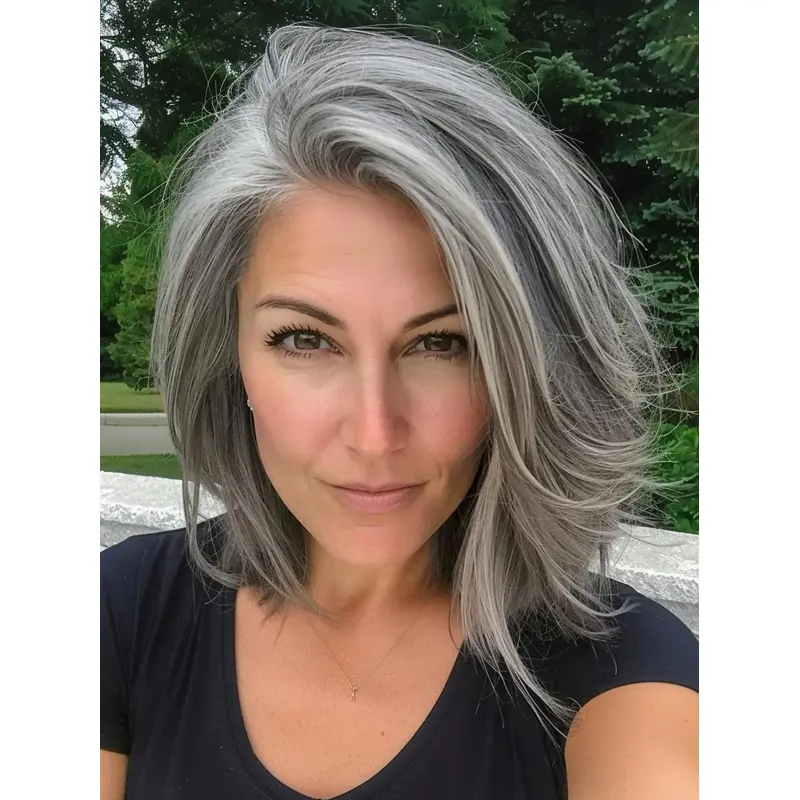 Dark Grey Wig 12" Lace Front Remy Human Hair Bobs Shoulder Length Straight Wigs