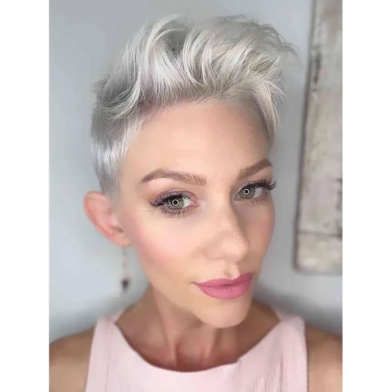 Grey Synthetic Wigs Straight 4" Monofilament Cropped Wigs