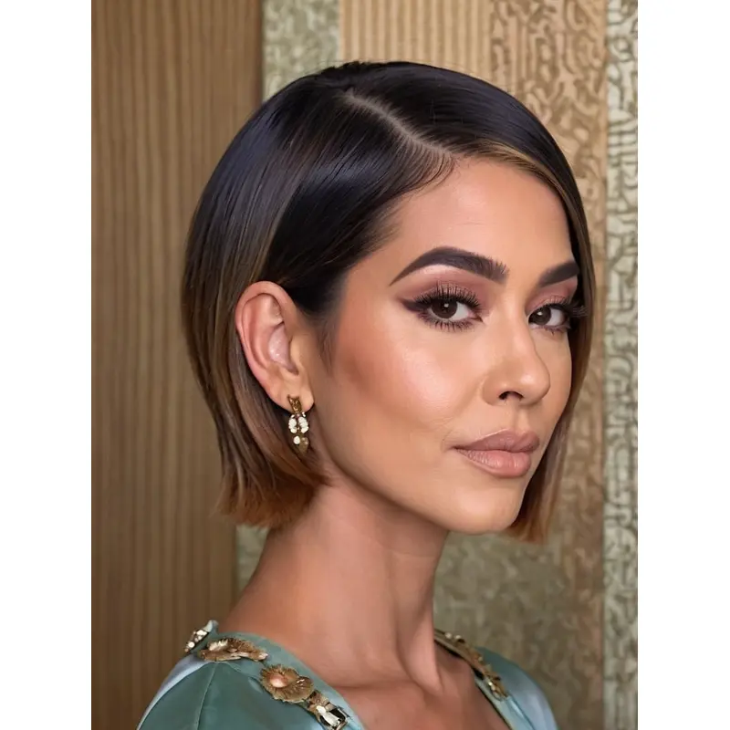 Straight Human Hair Bob Wig Ombre/2 Tone Lace Front Chin Length 10" Wigs