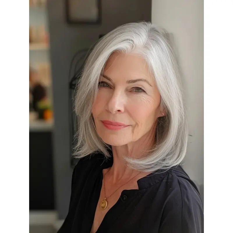 White Grey Wigs  Monofilament Shoulder Length Remy Human Hair 14" Bobs Straight Wigs
