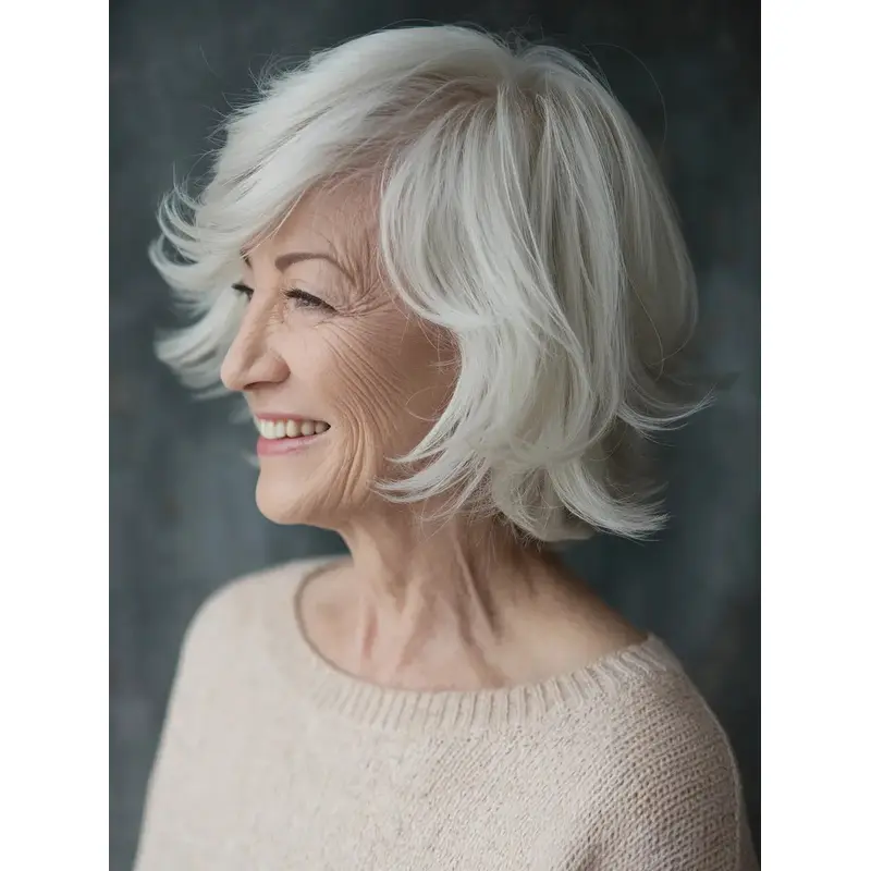 Grey Hair Wig Monofilament 10" Wavy Synthetic Wigs