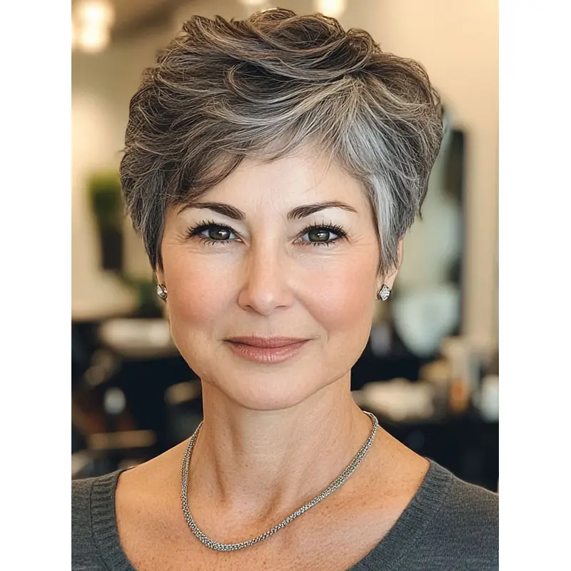 Grey Wavy Wig 4" Cropped Remy Human Hair Monofilament Wigs