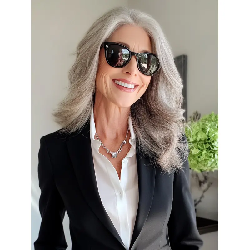 Short Grey Wigs For Older Ladies Straight Layered 18" Monofilament Synthetic Wigs