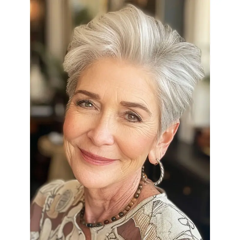 Wavy Grey Wig 4" Cropped Remy Human Hair Monofilament Wigs