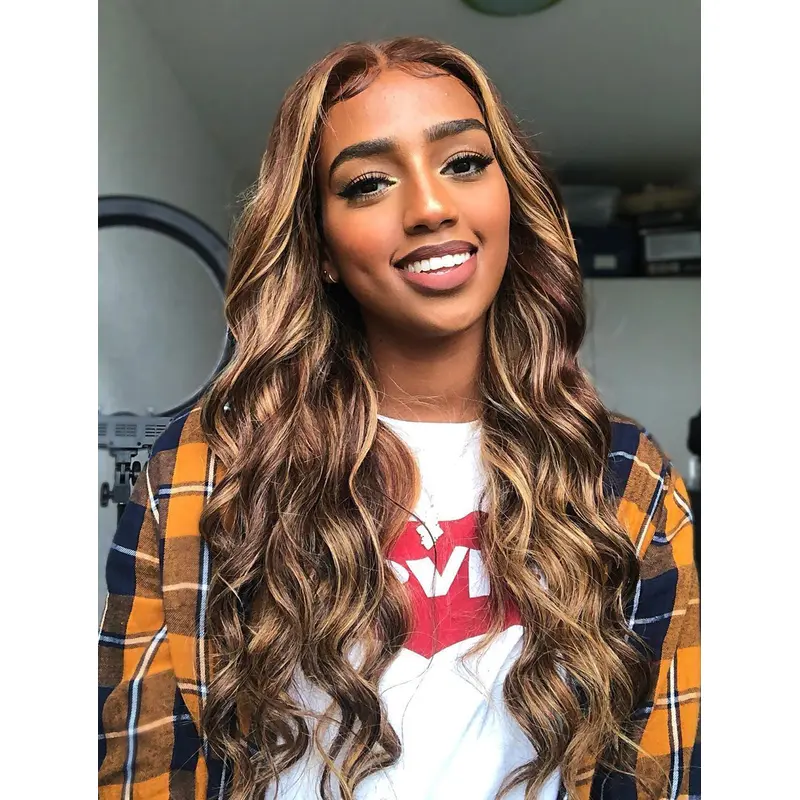 Brown Ombre Colored Lace Frontal Wig Human Hair Wig With Highlight