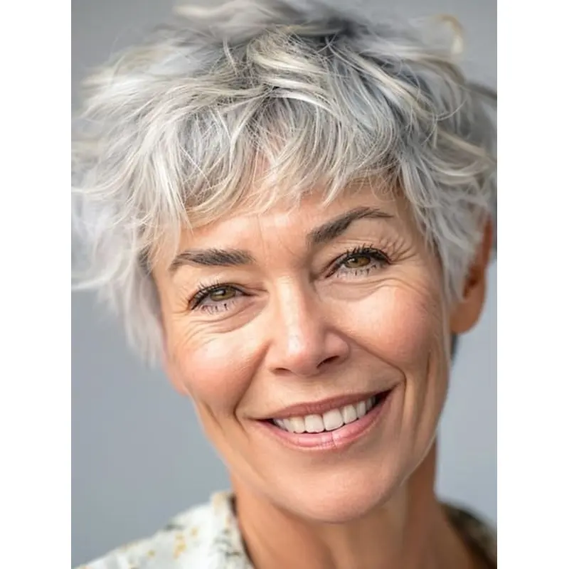 Grey Hair Wigs Short 4" Wavy Monofilament Wigs