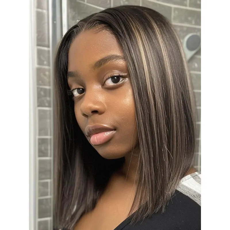 Human Hair Bob Wigs For African American Monofilament 12" Ombre/2 Tone Wigs
