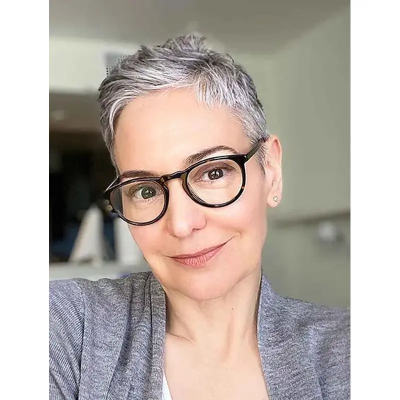 Short Gray Wigs Comfortable Synthetic Wigs Lace Cropped Wigs