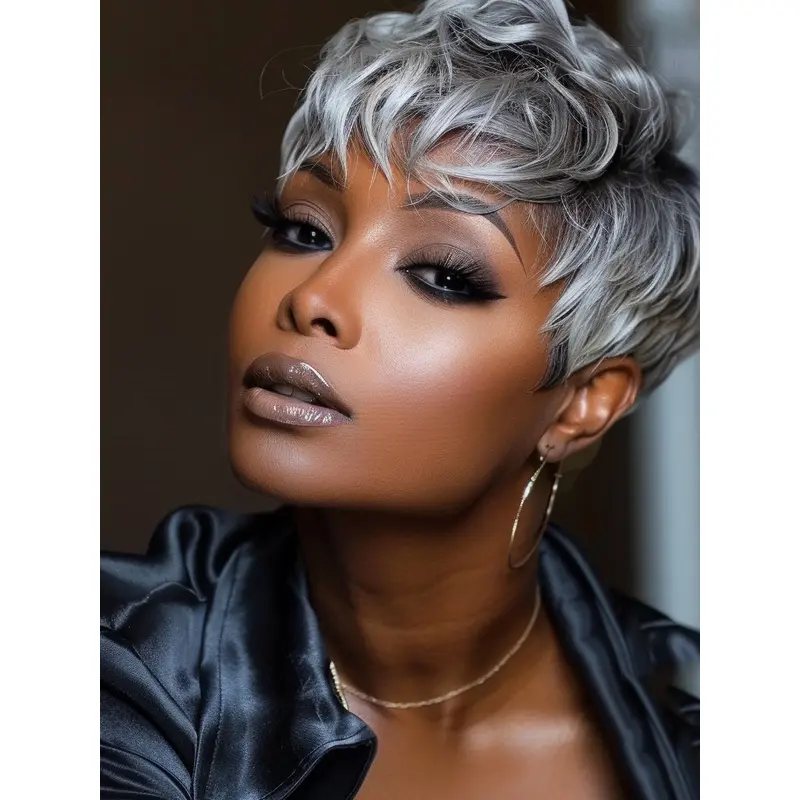 Wigs For African American Women Synthetic Boycuts Grey Wigs
