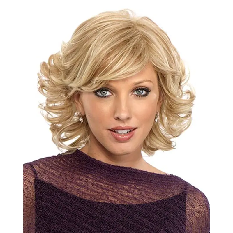Comfortable Blonde Curly Chin Length Bob Wigs
