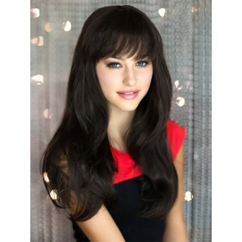 Convenient Black Straight Remy Human Hair Long Wigs