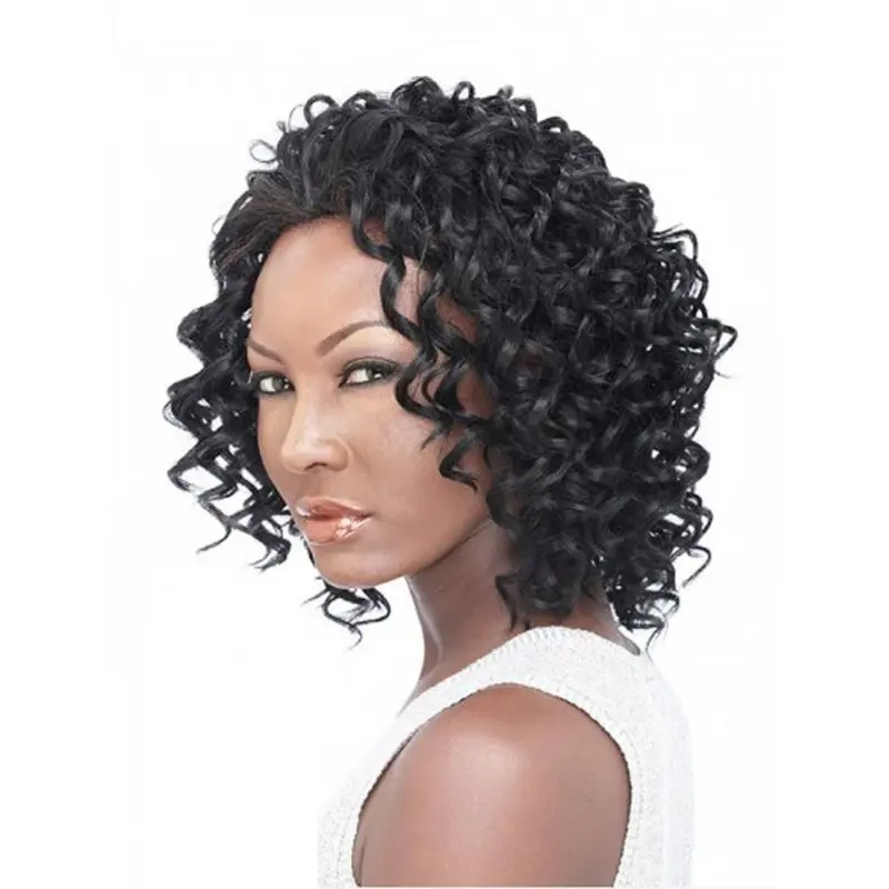 Impressive Black Curly Shoulder Length Human Hair Wigs & Half Wigs