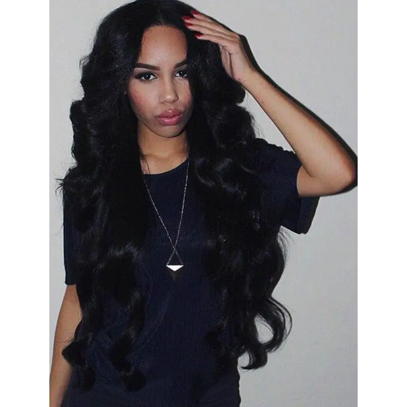 Remy Human Hair 26" Without Bangs Black Wavy 360 Lace Wigs