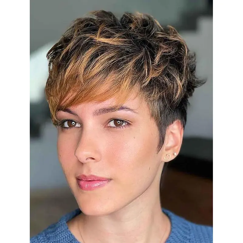 Best Wigs Wavy Synthetic Lace Front Cropped Boycuts Textured Pixie Wigs