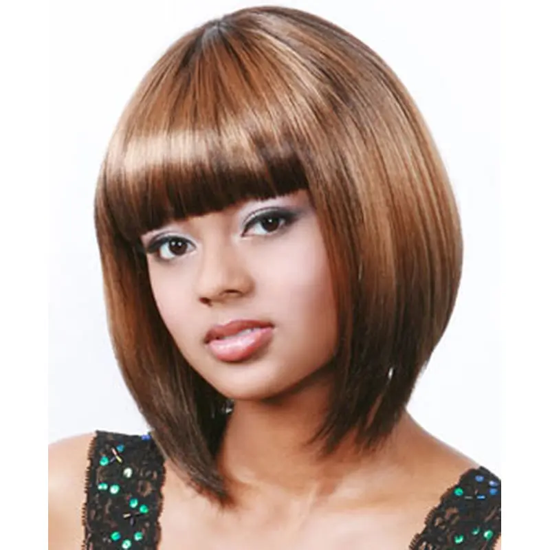 Faddish Auburn Straight Chin Length African American Wigs