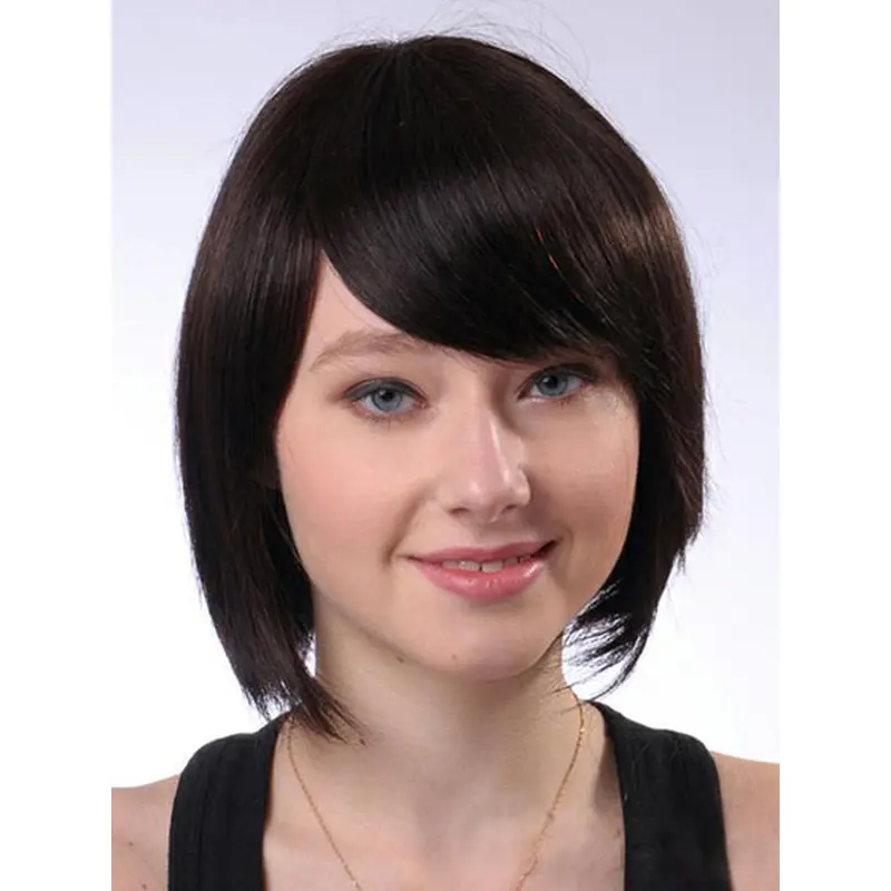 High Quality Brown Straight Chin Length Human Hair Wigs