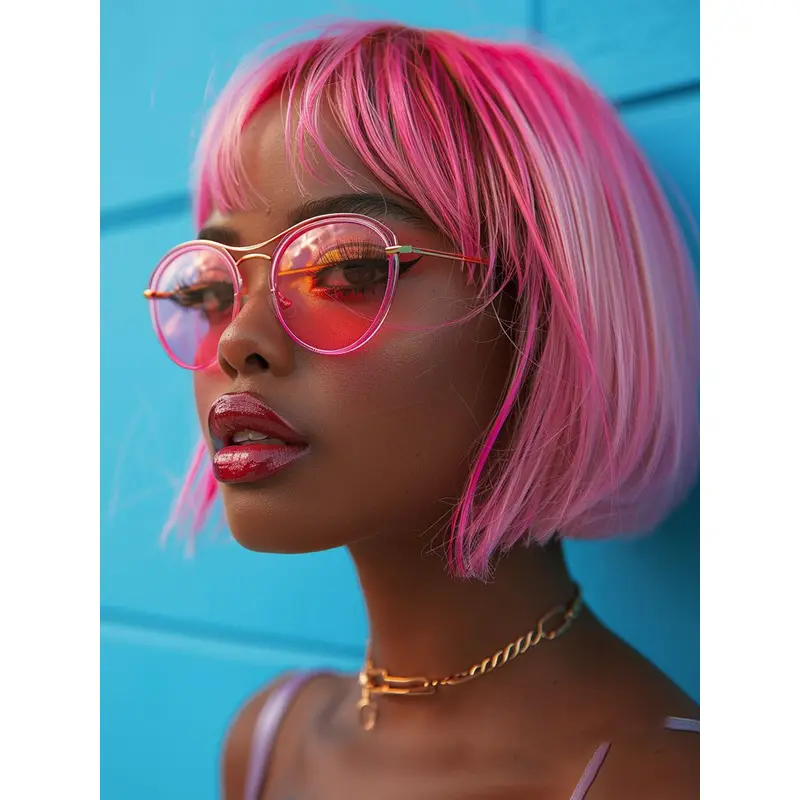 Short Bob Wigs For African American 8" Synthetic Straight Wigs