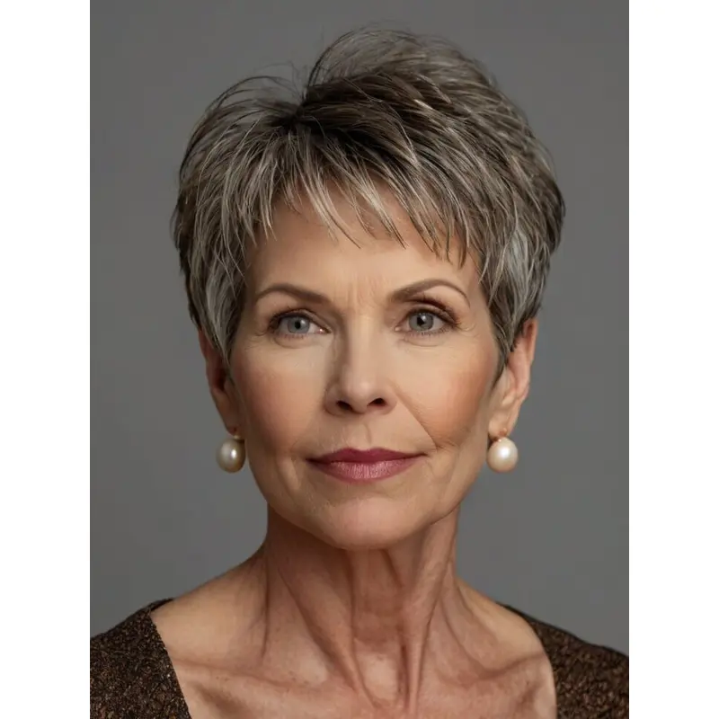 Short Grey Wig Boycuts Straight Synthetic 6" Lace Front Wigs