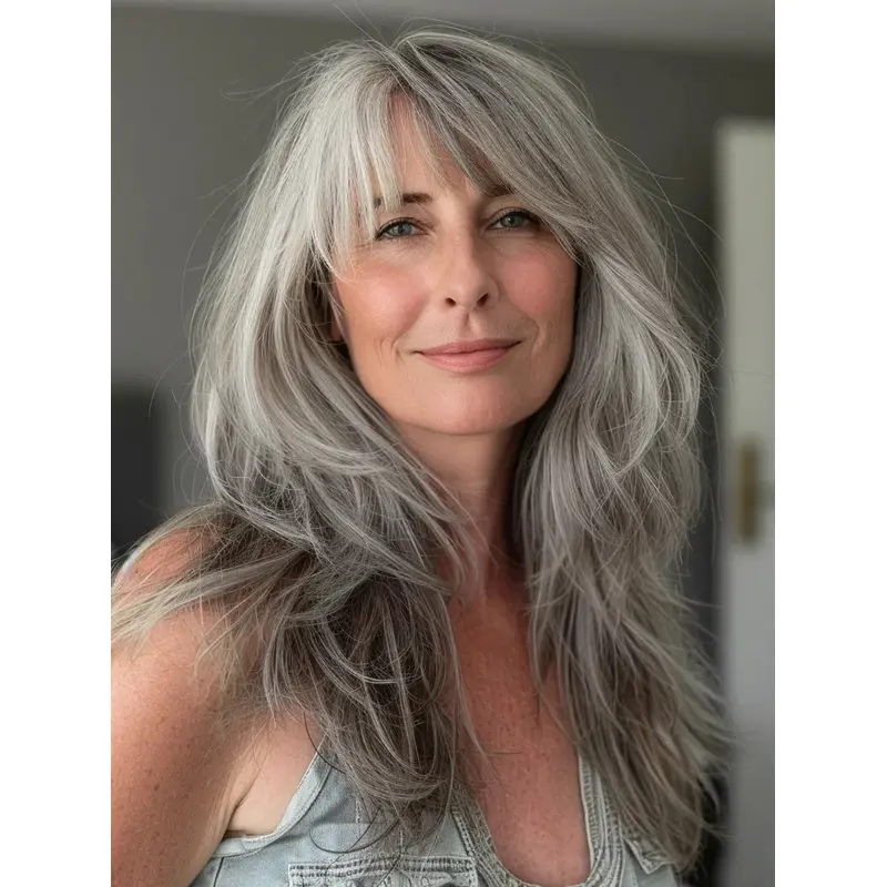 Wavy Grey Wig Synthetic Layered 18" Long Wigs