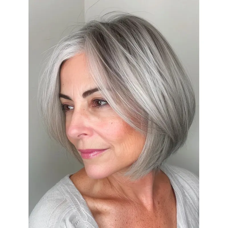 Grey Lace Front Wigs Bobs Straight Remy Human Hair Chin Length 10" Wigs