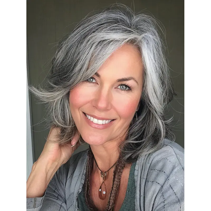 Human Hair Grey Wig Bobs Monofilament Shoulder Length Wavy Wigs